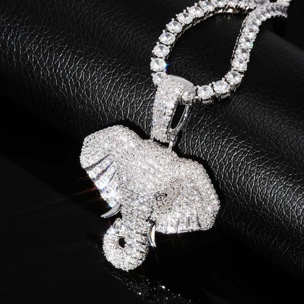 Nuova moda personalizzata Real 18K oro bling diamante elefante testa hip hop collana collana cubica rapper zirconia gioielli per uomini donne