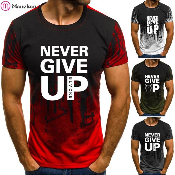 

fashion sports summer never give up t shirts camouflage o-neck printed tee camisetas men clothing casual top, White;black