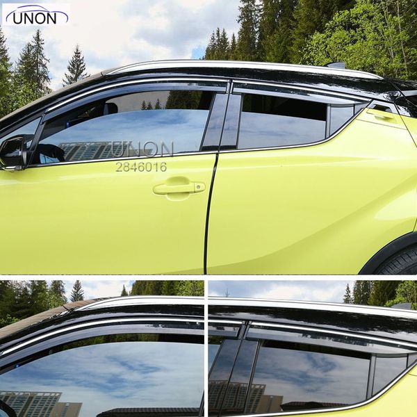 

plastic window visors awnings rain sun deflector guard vent covers protector 4pcs car styling for toyota c-hr chr 2018 2019