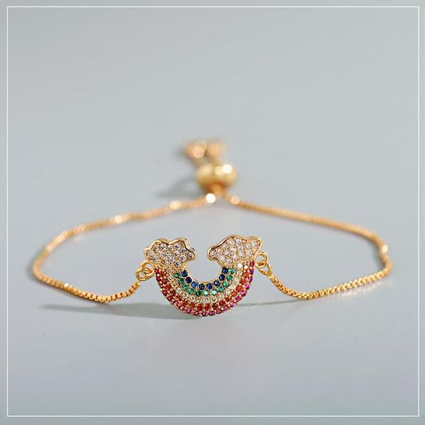 

micro pave rainbow charm bracelets&bangles colorful cz fashion women gold chain lady bracelet adjustable summer accessory femme, Black