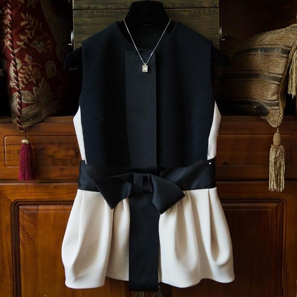 

women's vests design women 's fashion jacket girls casual cool street style black slim sleeveless bow s m, Black;white