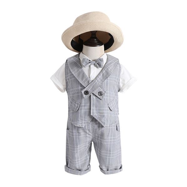 

5sets [ t-shirt + pant + vest ] wholesale boys gentleman vest kids party outfit suit summer short-sleeve dress baby boys clothes, White