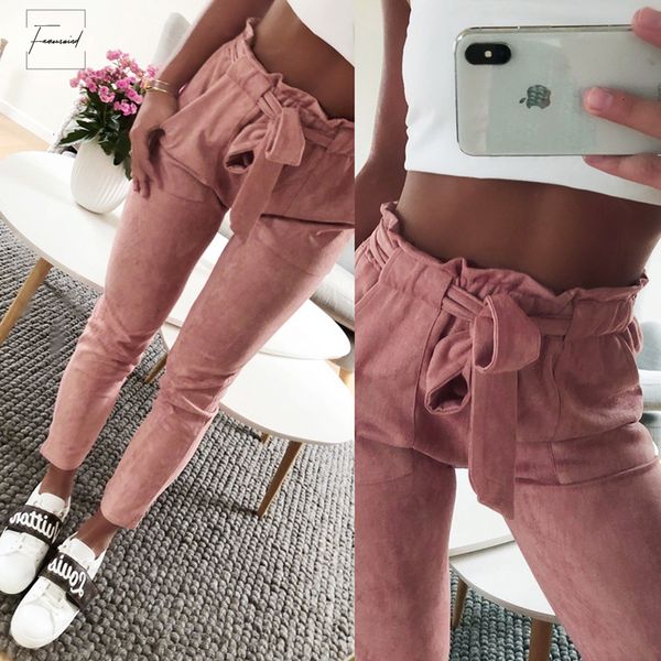 

new style trousers 2019 fashion women pants ladies leather bottoms female trouser wine red casual pencil pants high waist, Black;white