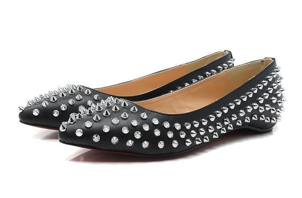 

brand glitter red bottom spiked flat shoes women red sole shoes sequins heels party wedding dress shoes pointed toe pumps, Black