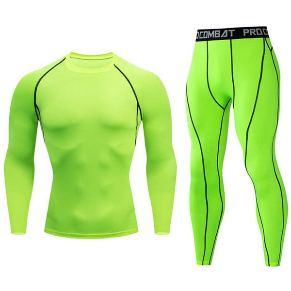 

men workout set track field running tights shirt leggings 2 piece tracksuit men's compressed clothing sports suit rash guard, Black;blue