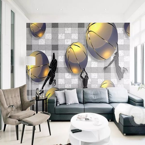 

custom large mural 3d wallpaper modern creative 3d expansion space basketball golden lattice tv back wall decor deep 5d embossed