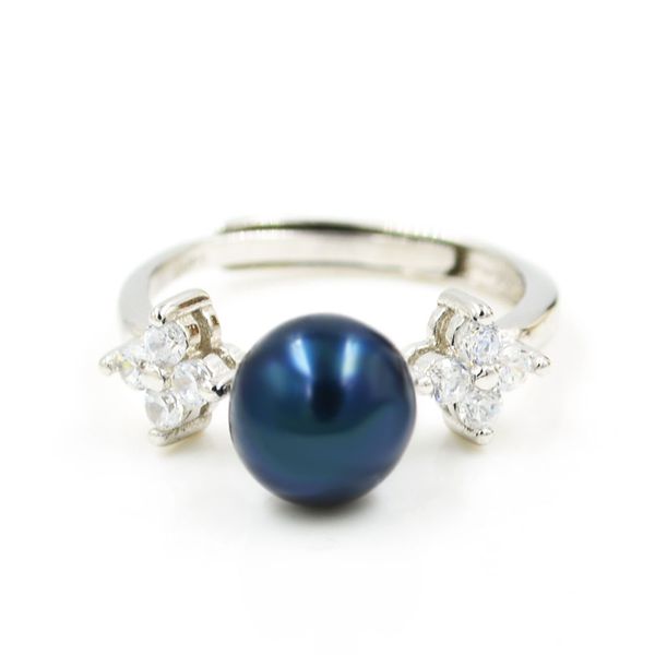 

s925 sterling silver ring accessories wholesale sterling silver pearl ring mounting adjustable fine zircon flower ps4mjz019, Slivery;crystal