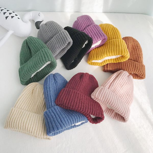 

solid color knitted thick hat female winter pit wool cap men plus velvet knitted hat autumn and winter warm mohair toe cap tide