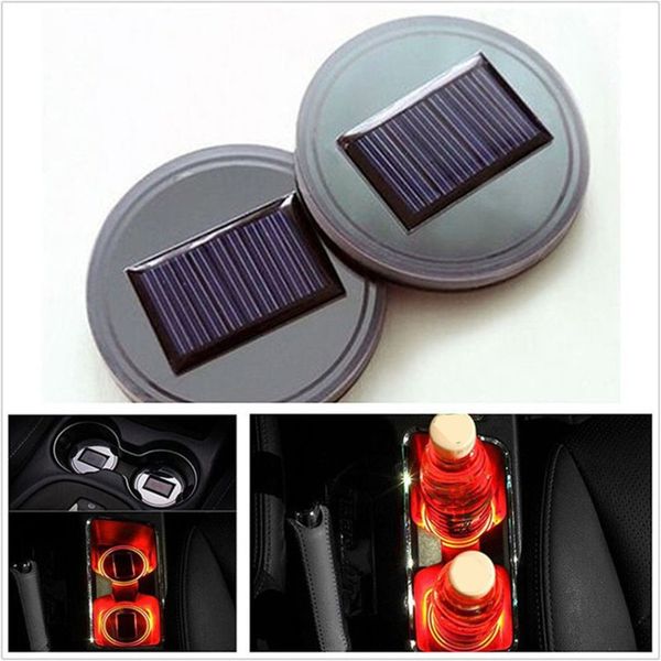 

solar led car cup holder mat waterproof bottle drinks coaster built-in vibration automatically turn on at dark sensor for car