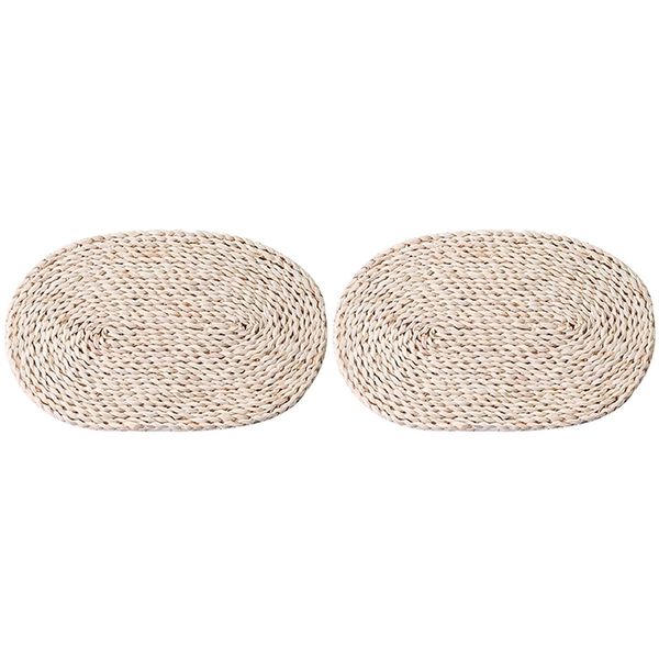 

2 pieces of corn stalk woven placemat on the table, oval table mat, natural straw weave, hand-woven placemat (30x45cm)) mats pads