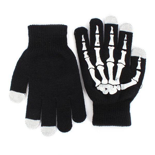 Moda-Inverno Dedo Completo Unisex Malha Esqueleto Luvas Ghost Bone Touch Tela