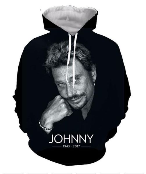 

new fashion cool sweatshirt hoodies 3d print mens womens casual johnny hallyday style streetwear clothes xlm047, Black