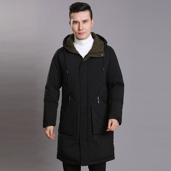 

men's winter warm thick padded duck down jacket with hood outerwear black