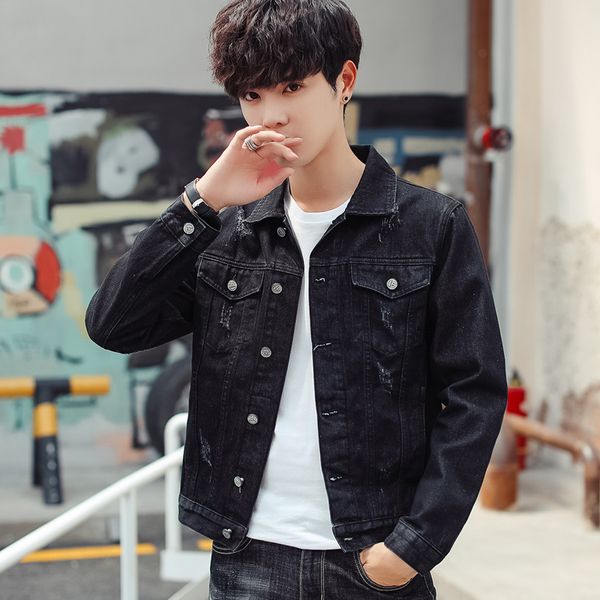 

2019 autumn new style casual denim jacket men's trend youth korean-style versatile slim black jeans coat, Black;brown