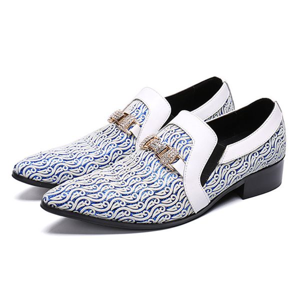 

blue white business oxford slip on formal wedding shoes pointed toe banquet handmade quality men shoes, Black