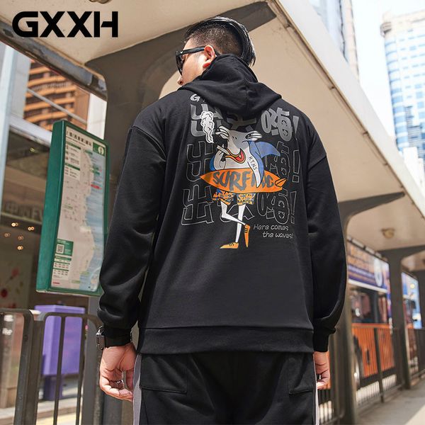 

gxxh большие мужская мода марка жир осень фуфайки плюс удобрения для увеличения персонализированный printed сыпучие fit с капюшоном одежда, Black