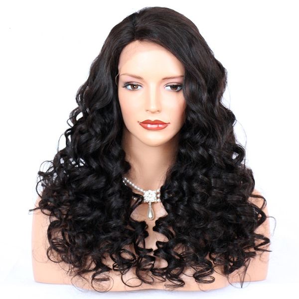 

full lace human hair wigs loose wave glueless wig brazilian 150 250 density full lace wig pre plucked for women natural long, Black;brown