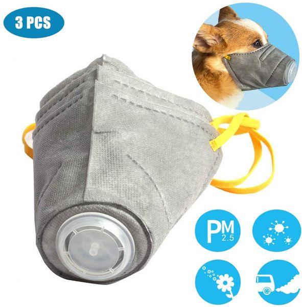 Hond zacht gezicht katoenen mondmasker 3PCS, huisdier ademhalings PM2.5 ademende zachte hondensnuit met luchtgaas voor kleine middelgrote grote hond