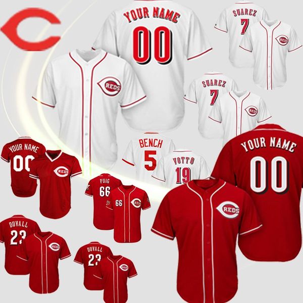 

66 yasiel puig custom cincinnati jersey reds 5 johnny bench 19 joey votto 30 ken griffey jr 14 pete rose baseball jersey, Blue;black