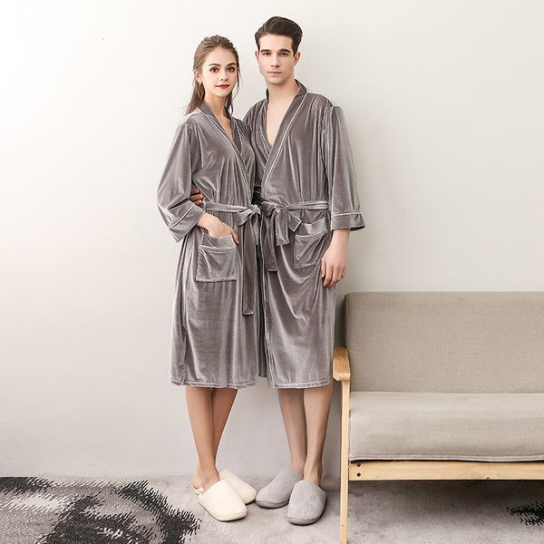 

man bath robe lovers soft bathrobe men lounge dressing gown wedding kimono long robes wedding gray peignoir homme 2020, Black;brown