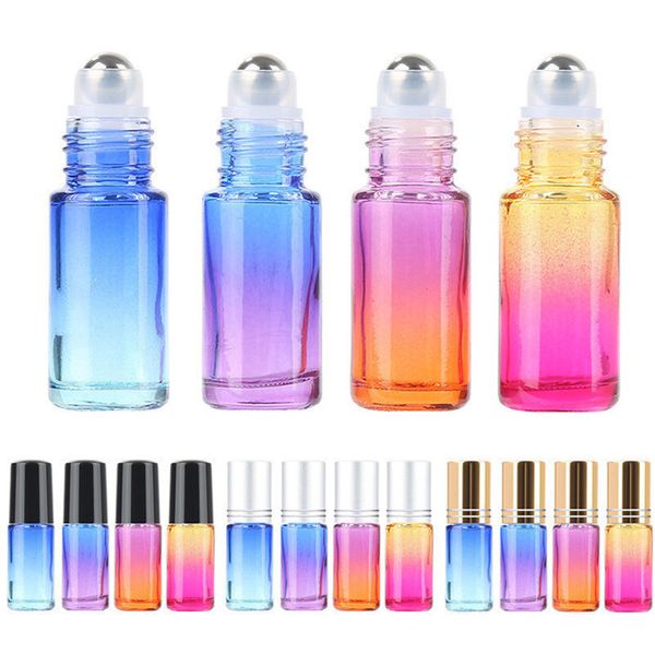 

5ml gradient color roll on bottles empty refillable perfume essential oil glass roller bottle container for home travel use