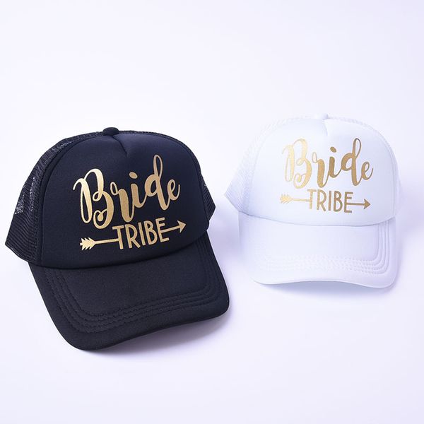 

Летняя Шляпа Дальнобойщика С BRIDE TRIBE Письмо Печати Для Взрослых Мужские Женские Солнцезащитный Козырек Сплошной Черный Белый Цвет Для Оптовой Продажи