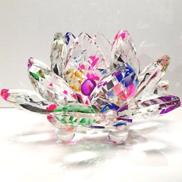 

beau-3.4 inch rainbow crystal lotus flower with gift box for feng shui home decor home decoration other home decor