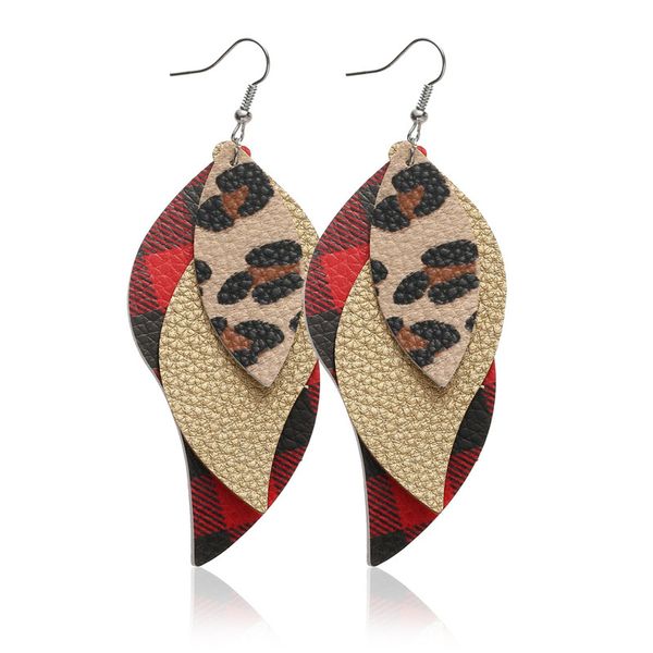 

настраиваемый модный двухсторонняя кожа серьги искусственные для женщин с блестками leopard зебра кожа подвеска лист серьги падения производ, Silver