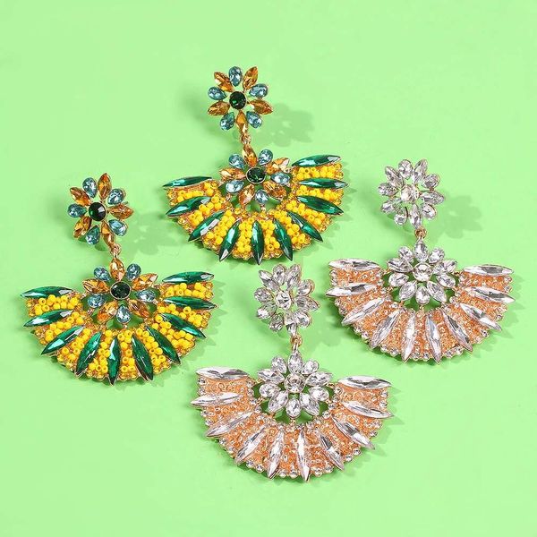 

iced out fan dangle earrings for women luxury designer colorful bling diamond flower earring vintage bohemian bead flowers jewelry love gift, Silver