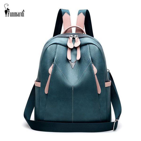 

funmardi multi-function female backpack fashion panelled travel backpack pu leather schoolbag for teen girls wlhb2062