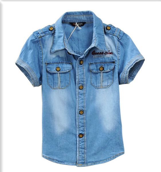 

baby boys denim jeans shirts short sleeves kids children boy summer shirt cotton pure clothes for teenages toddler clothing 2-7t, White;black