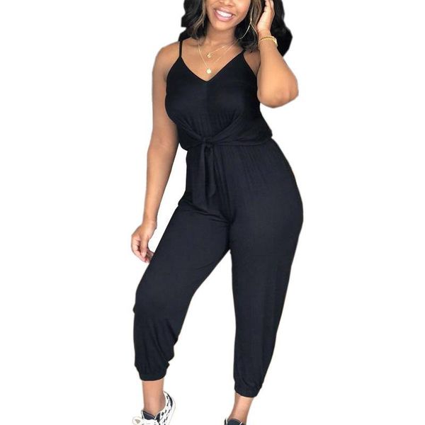

2018 sell women solid color deep v neck sleeveless backless lace up jumpsuit women romper casual cloths for ladies, Black;white