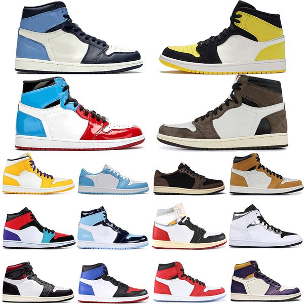 

new style 1 high travis scotts low fearless obsidian mens basketball shoes spiderman unc 1s 3 banned bred toe trainers sports sneakers, White;red