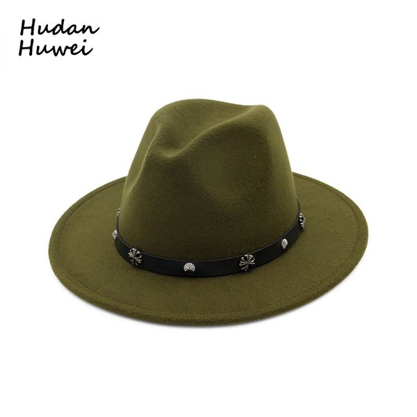 

fashion jazz style flat brim ladies formal hat women woolen felt fedoras hats with leather belt panama trilby hat gh-481, Blue;gray