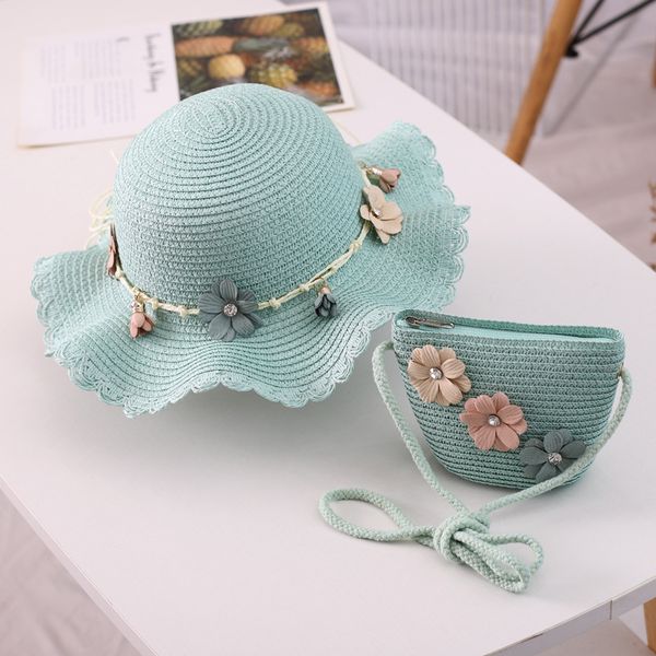 

2pcs flower summer straw hats with bags for girls sun hats for kids beach panama sun visor hat bone, Yellow