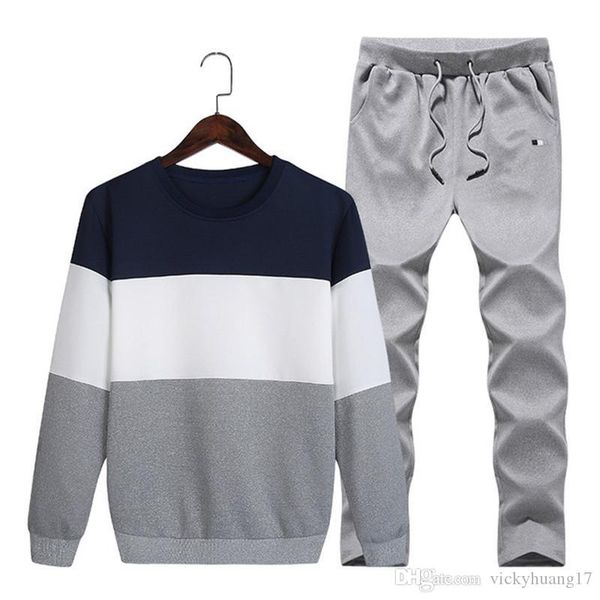 

new 2019 striped patchwork tracksuit men plus size 4xl sportswear sets hoodies+pants sporting suit casual sweatshirts sport suit, Gray