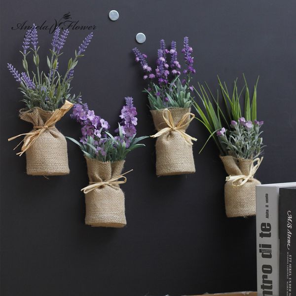 

artificial plant burlap bonsai gypsophila home garden christmas decor magnet flower with vase lavender potted grass gift 1 set