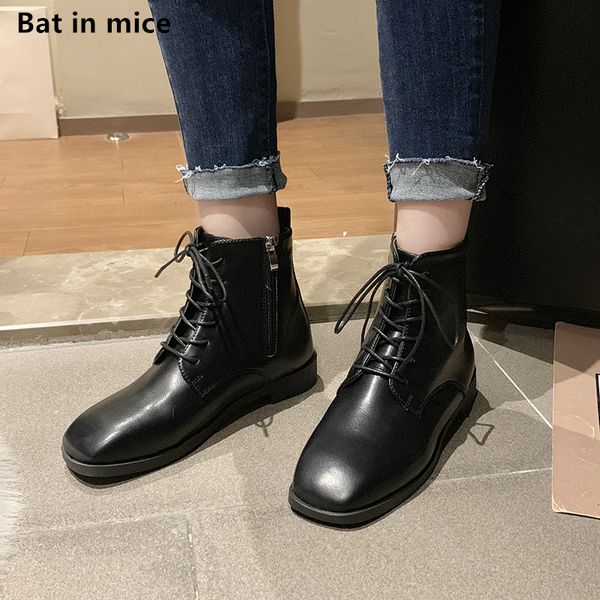 

winter autumn women casual warm snow boots women lace-up flats walking motorcycle combat ankle boots woman booties mujer t055, Black