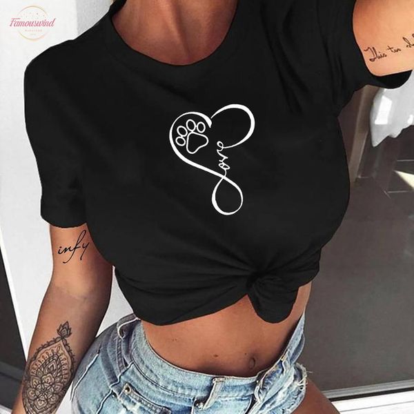 

cute dog paw unique classical letter font love printed short sleeve t shirts round neck summer women funny graphic tee, White