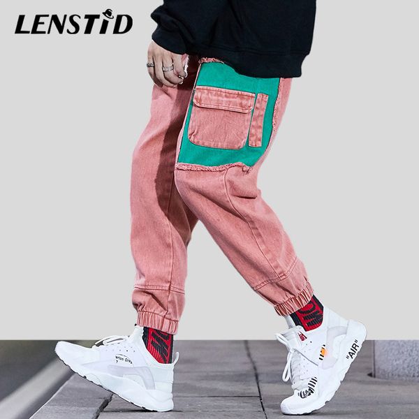 

men denim pant distressed 2019 harajuku hip hop cargo pant jean ripped harem retro streetwear jeans multi pockets trousers, Black
