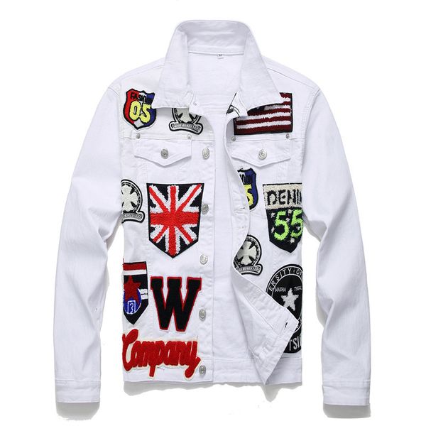 

european american style men embroidery letters denim jacket men outerwear & coats white jacket slim for, Black;brown