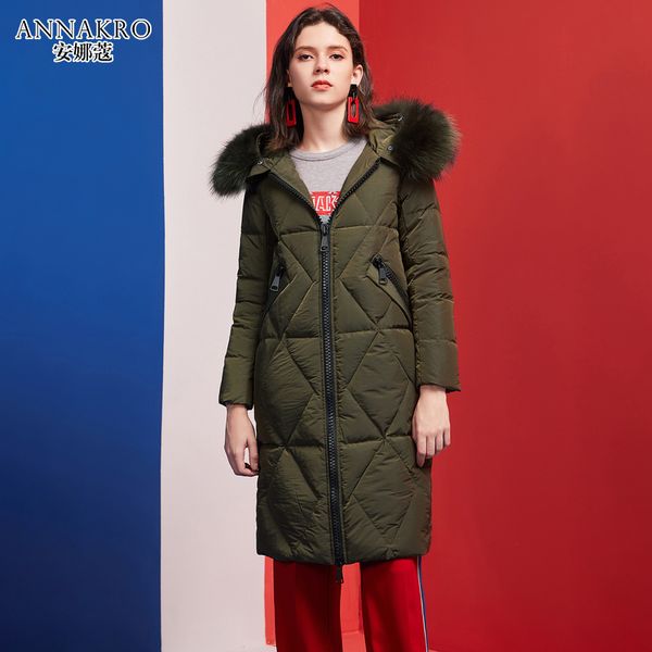 

женская белая утка вниз корейский большой меховой воротник пальто зимы annakro, Black