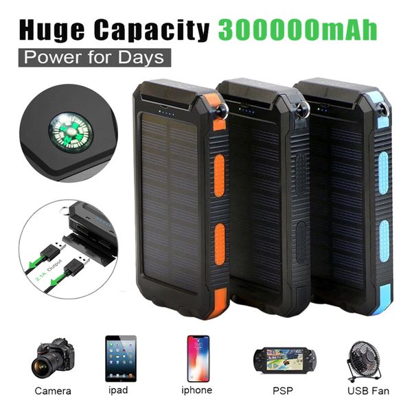 

20000mah solar power charger cell phone power banks waterproof shockproof dustproof portable solar powerbank external battery for cellphone