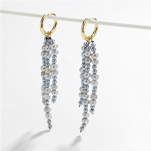 

joolim jewelry wholesale black white natural pearl hoop earring party earring wedding statement jewelry, Silver