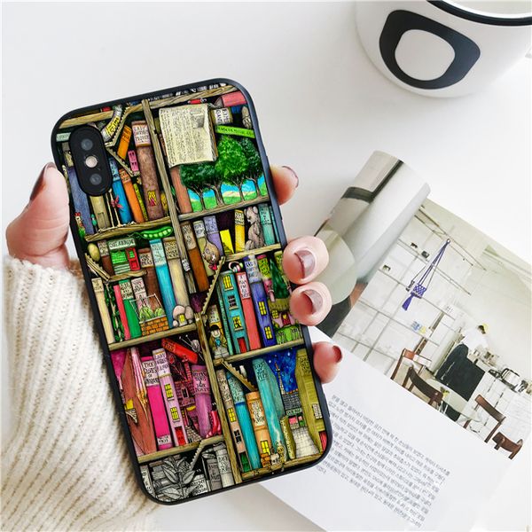 

capa luxury book library cover for iphone 11 pro xs max xr case for iphone 8 7 6s plus 5s se 5 case soft silicone cover.