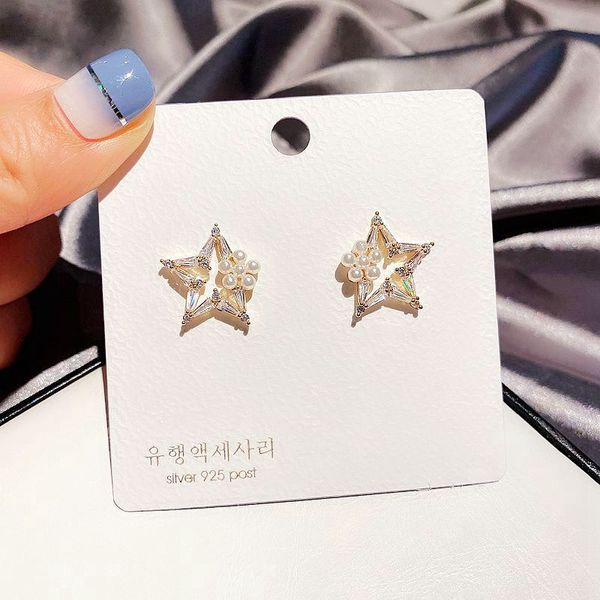

migga imitation pearl cubic zirconia star stud earrings for women gold color fashion studs jewelry, Golden;silver