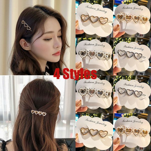 

new women girls fashion casual sweet gold silver heart flower hairpin hair clip hair accessories, Golden;white