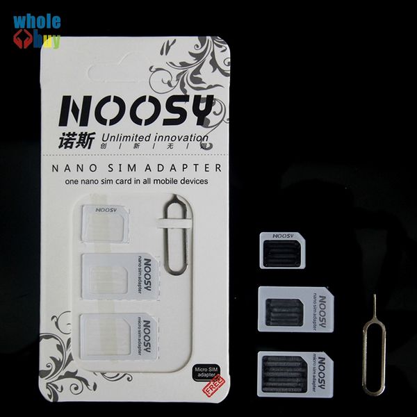 1200 conjuntos de 4in1 Noosy Nano Sim Adaptador de Cartão + Micro SIM placas adaptadoras agulha card + padrão SIM Card Adapter + SIM