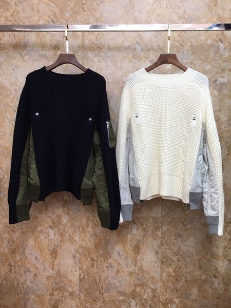 

2019 early autumn new women's round collar color matching button decoration long-sleeved sweater knitted shirt 903, White;black