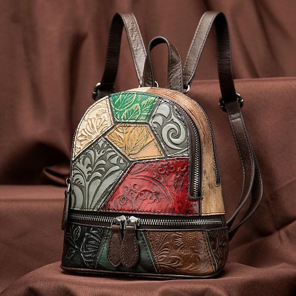 

new fashion ladies leather leather backpack vintage cow women's backpack ethnic style multifunctional small